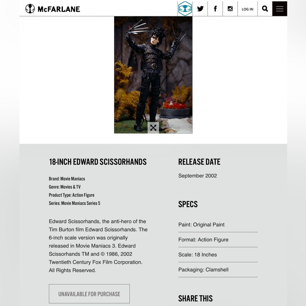 Johnny Depp Edward Scissorhands Figure 18” - Picture 2 of 13